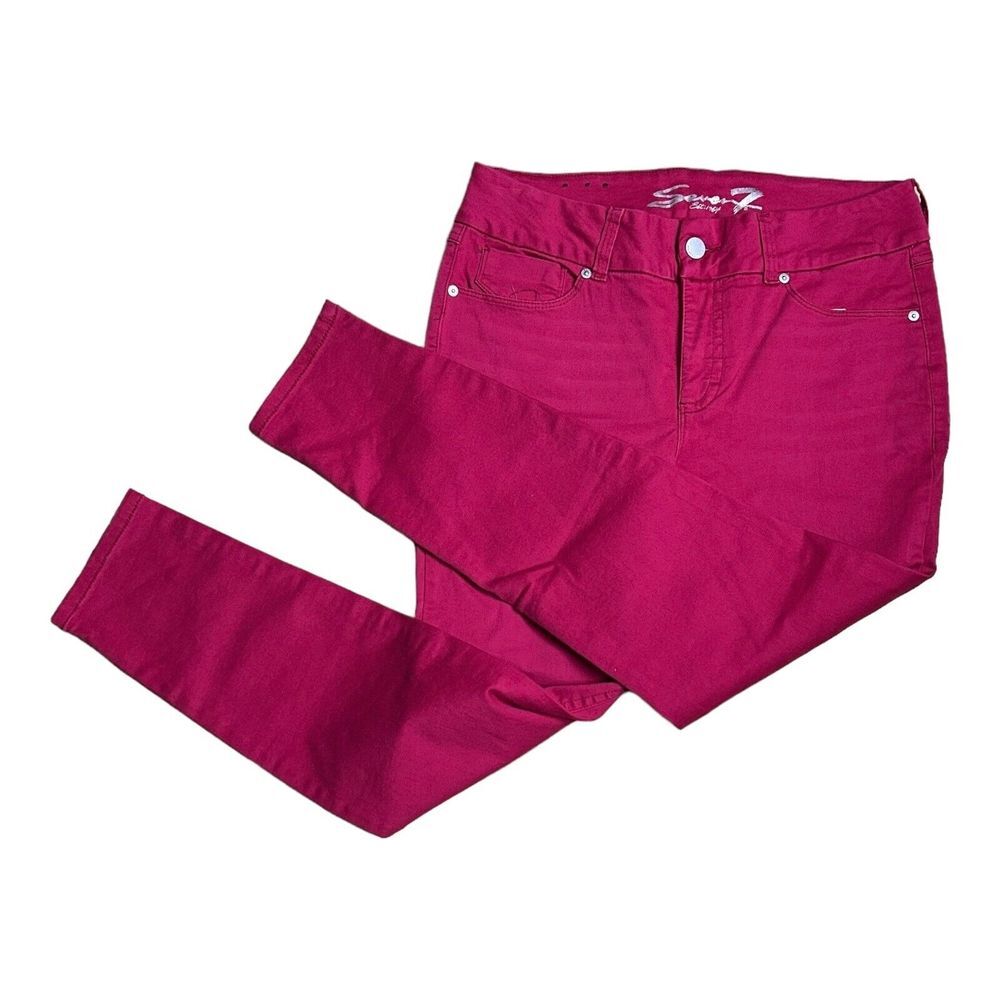 Seven7 Pink Tummyless Zip Fly High Rise‎ Skinny Casual Denim Jeans Size 16 - Picture 3 of 14